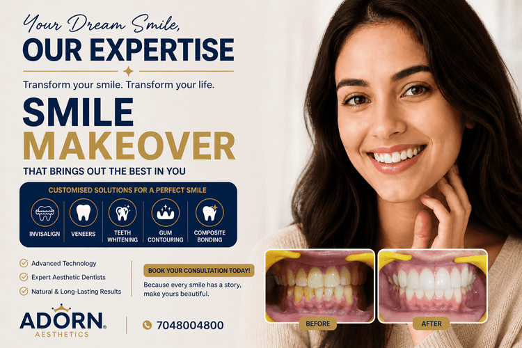 Smile Makeover in Ahmedabad: Invisalign, Veneers cost & Complete Dental Transformation at Adorn Aesthetics teeth-whitening-veneers-invisalign-ahmedabad